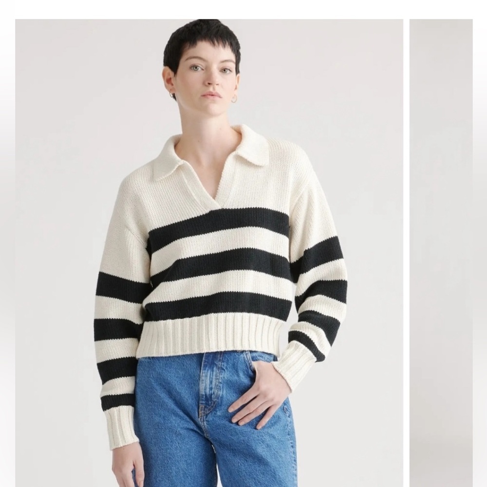 Quince Organic Cotton Cropped Polo Sweater